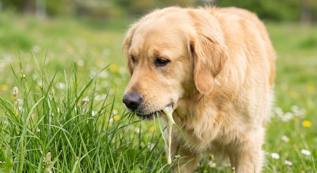Hund spuckt gelben Schleim und frisst Gras - www.sensitive-food-care.de